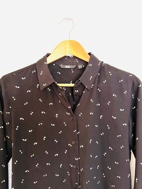 UNIQLO Black Button-Down Shirt with White Geometric Print